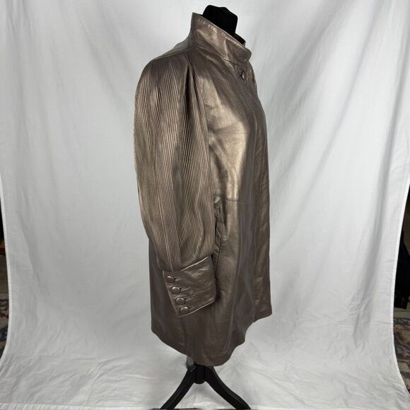 Vintage 80’s Rocco D’Amelio Leather Puff Sleeve Long Steampunk Coat - Women’s XS - Picture 2 of 8